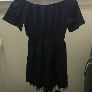 Black off shoulder short sleeve shorts romper